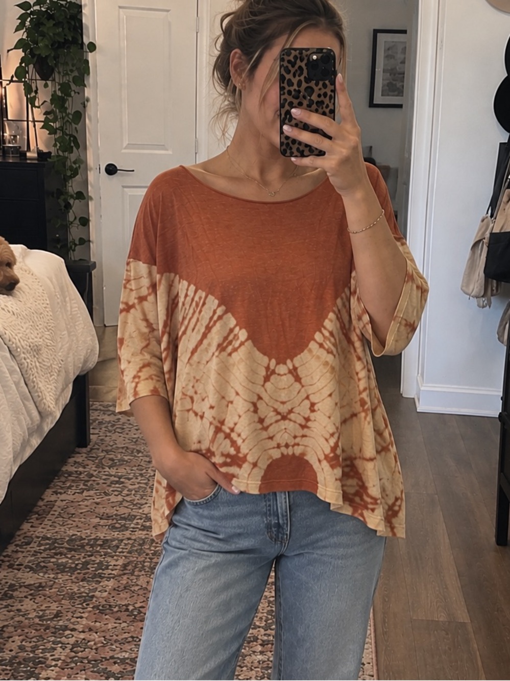 We The Free Women's Rust and Cream Tie-Dye Short Sleeve Tee